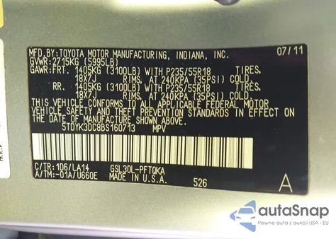 2011 Toyota Sienna Limited V6 from USA, damaged, VIN 5TDYK3DC8BS160713